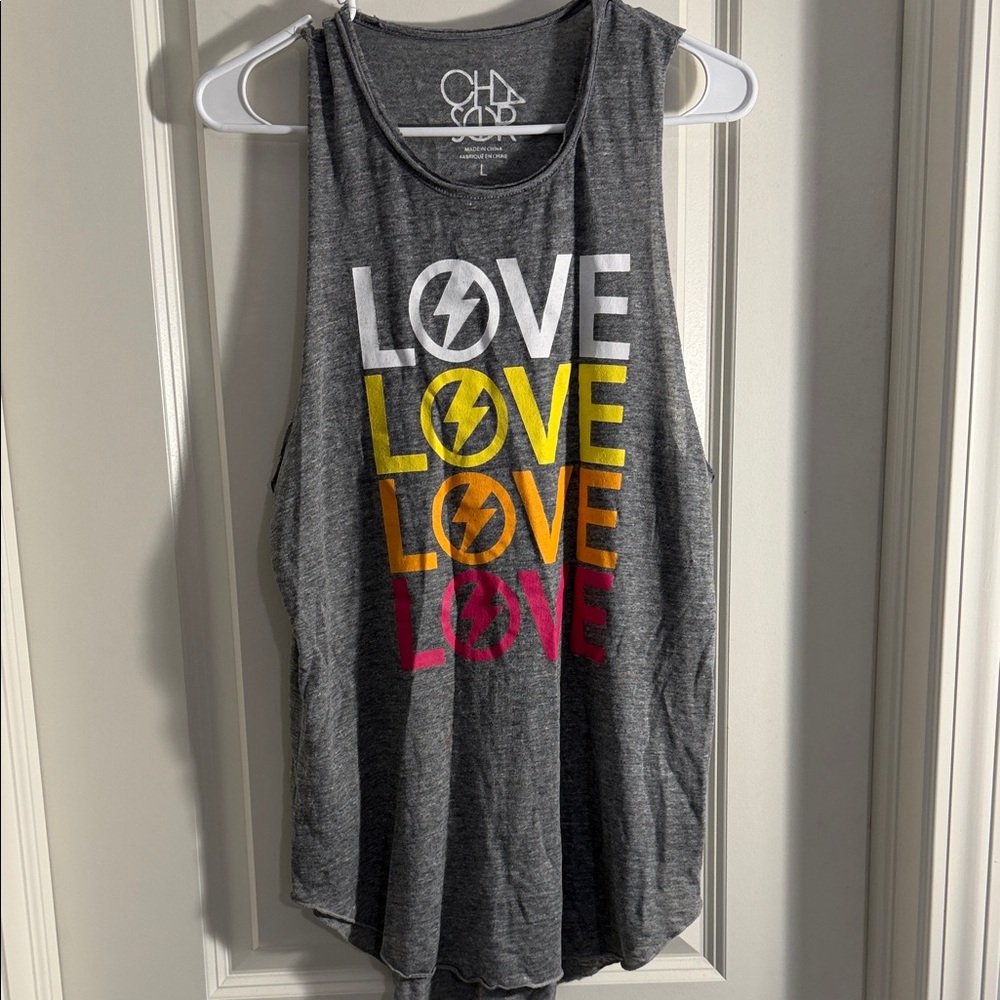 Chaus Heather Gray Tank Top with Colorful Love Print